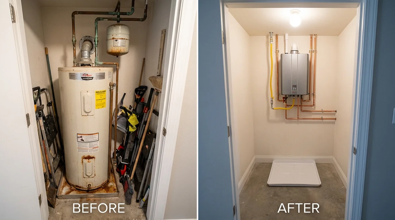 Tank water heater versus wall-mounted tankless unit comparison for North Augusta, SC homeowners