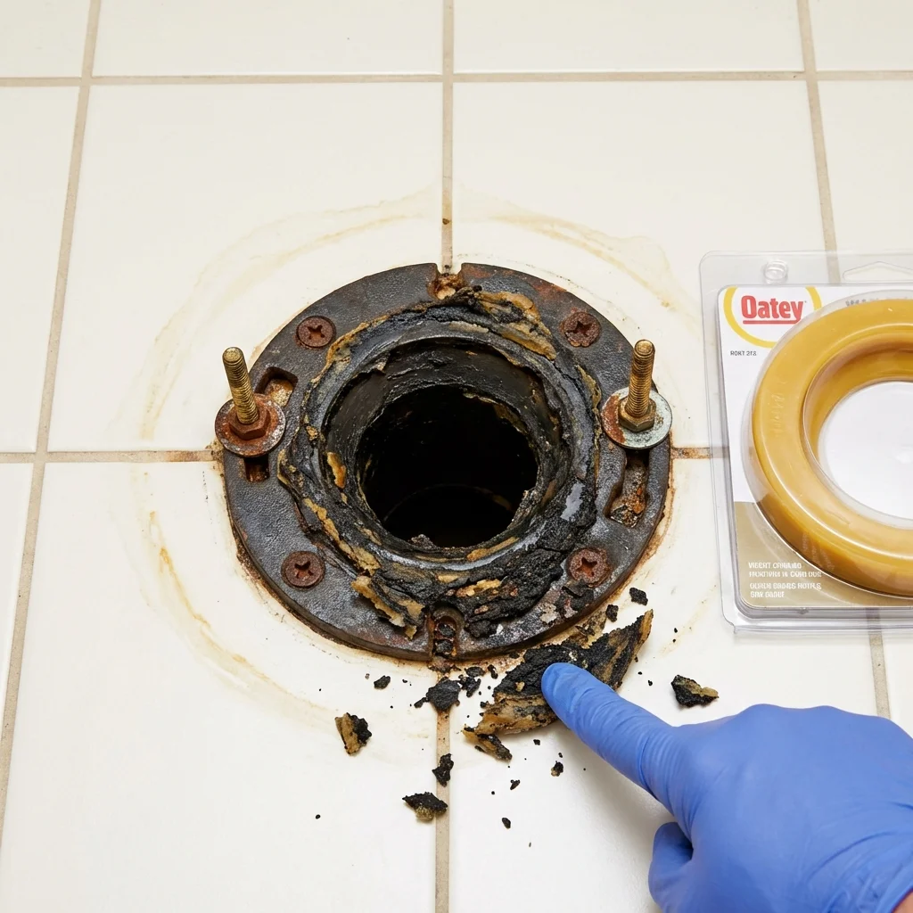Failed wax ring showing water seepage at the base of a toilet in a North Augusta, SC home