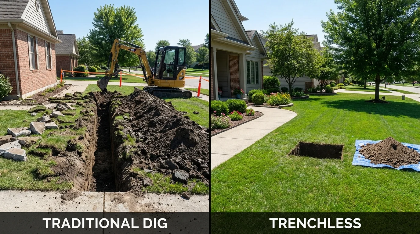 Trenchless sewer repair with minimal yard damage versus traditional excavation in North Augusta, SC